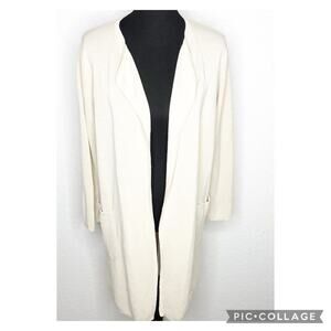 J Crew cream linen blend long open front cardigan sweater size Medium